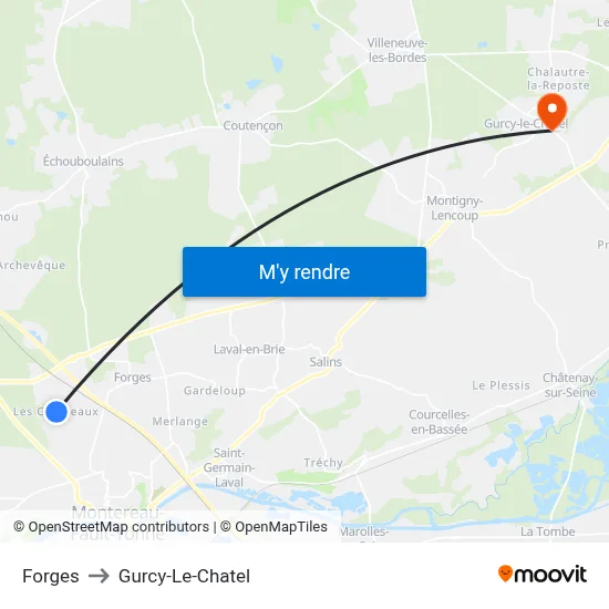 Forges to Gurcy-Le-Chatel map