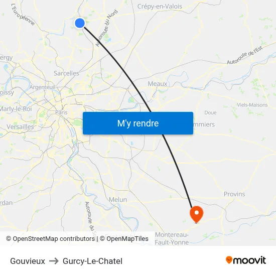 Gouvieux to Gurcy-Le-Chatel map