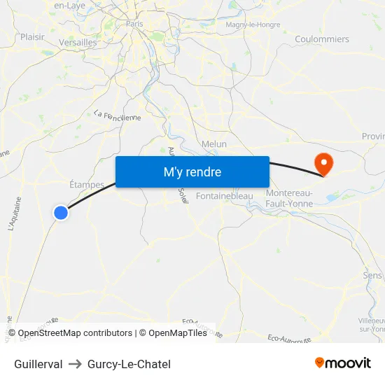 Guillerval to Gurcy-Le-Chatel map