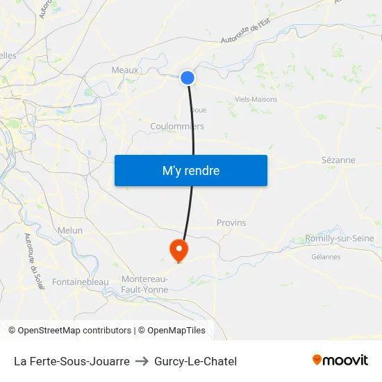 La Ferte-Sous-Jouarre to Gurcy-Le-Chatel map