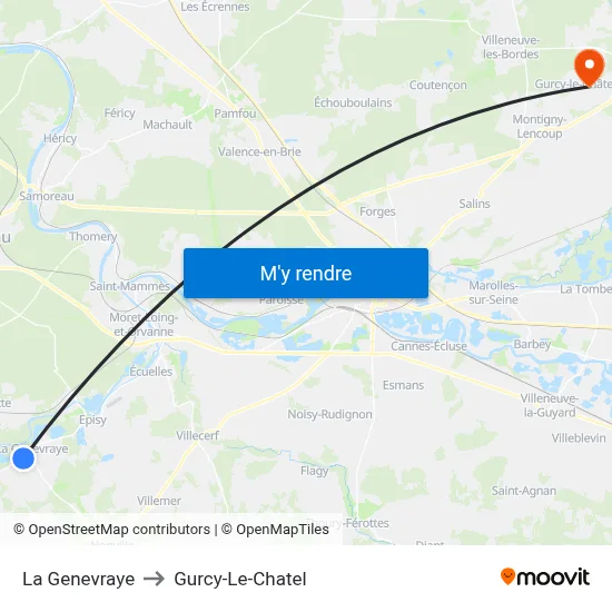 La Genevraye to Gurcy-Le-Chatel map