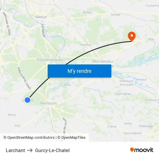 Larchant to Gurcy-Le-Chatel map