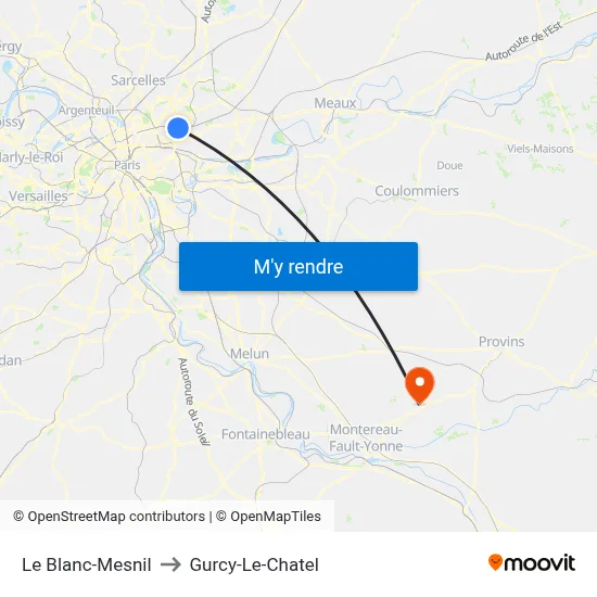 Le Blanc-Mesnil to Gurcy-Le-Chatel map