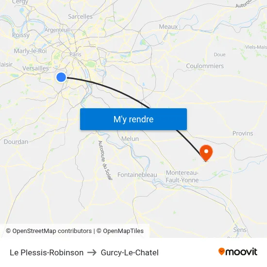 Le Plessis-Robinson to Gurcy-Le-Chatel map