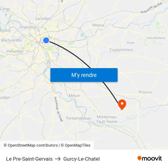 Le Pre-Saint-Gervais to Gurcy-Le-Chatel map
