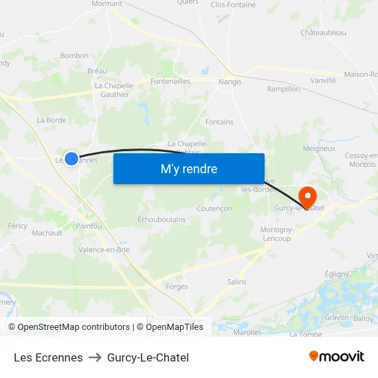 Les Ecrennes to Gurcy-Le-Chatel map