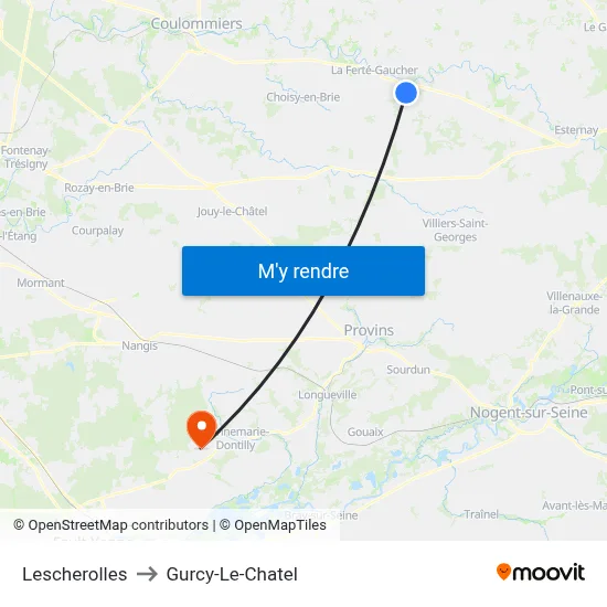 Lescherolles to Gurcy-Le-Chatel map