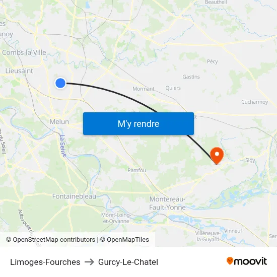 Limoges-Fourches to Gurcy-Le-Chatel map
