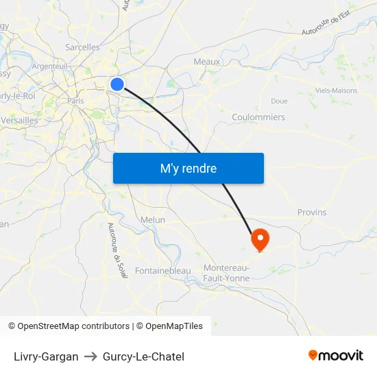 Livry-Gargan to Gurcy-Le-Chatel map