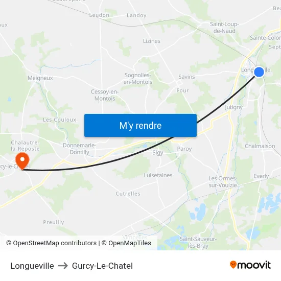 Longueville to Gurcy-Le-Chatel map