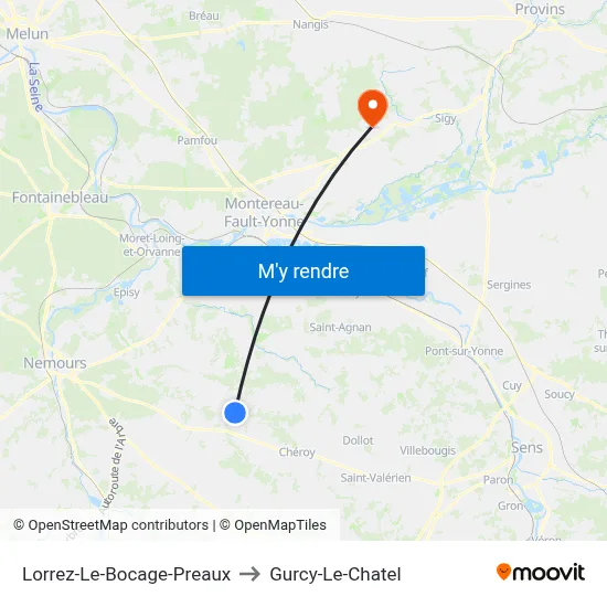 Lorrez-Le-Bocage-Preaux to Gurcy-Le-Chatel map