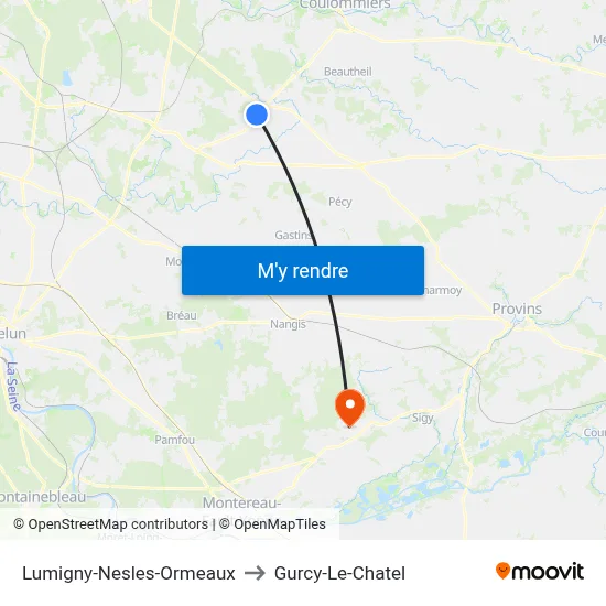 Lumigny-Nesles-Ormeaux to Gurcy-Le-Chatel map