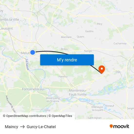 Maincy to Gurcy-Le-Chatel map
