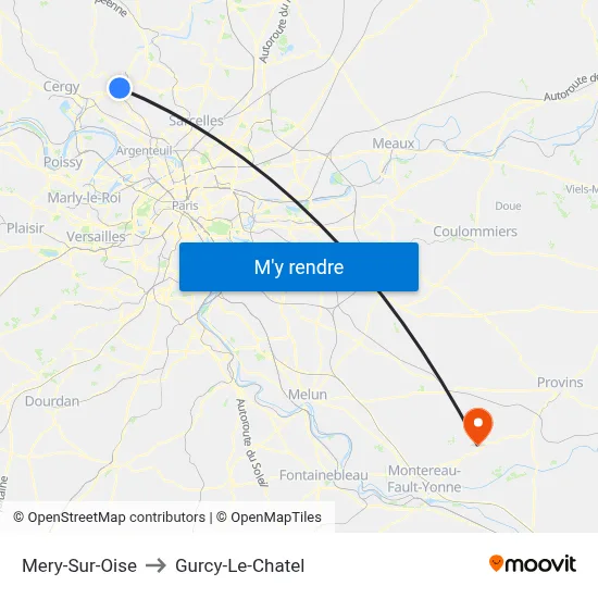 Mery-Sur-Oise to Gurcy-Le-Chatel map