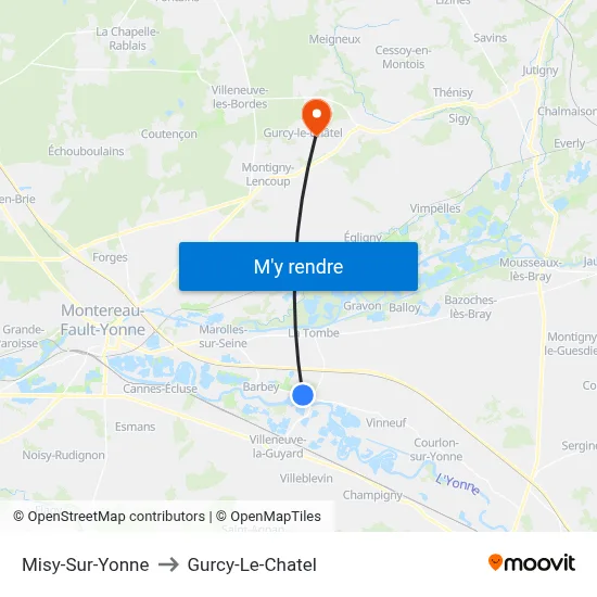 Misy-Sur-Yonne to Gurcy-Le-Chatel map