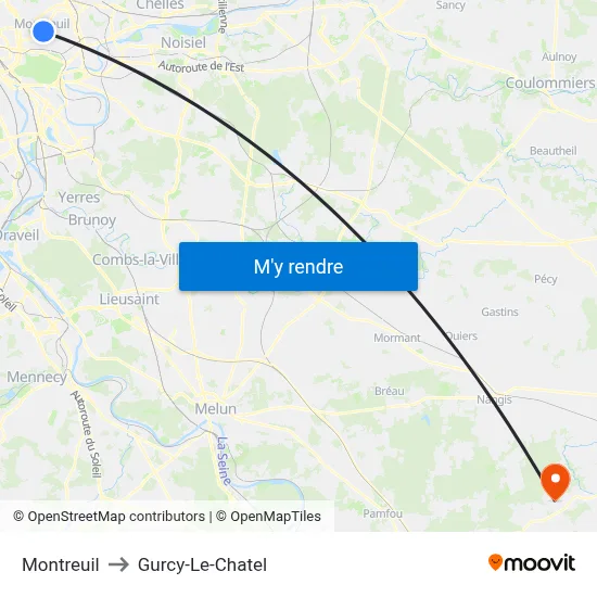 Montreuil to Gurcy-Le-Chatel map