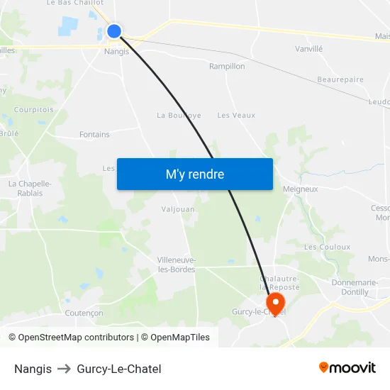 Nangis to Gurcy-Le-Chatel map