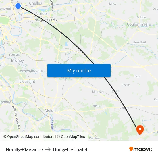 Neuilly-Plaisance to Gurcy-Le-Chatel map