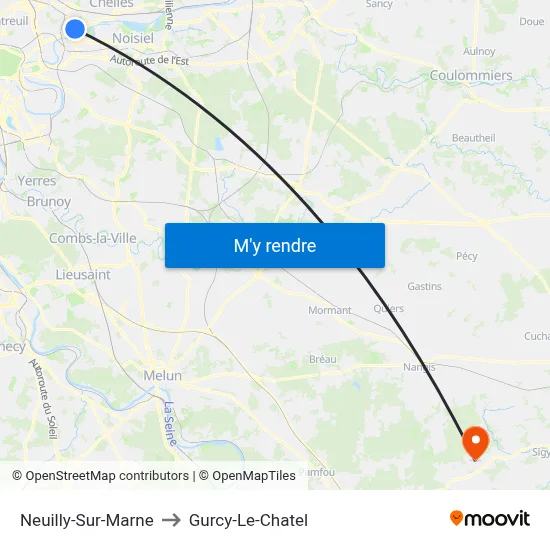 Neuilly-Sur-Marne to Gurcy-Le-Chatel map