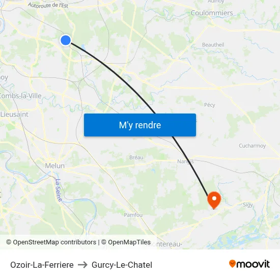 Ozoir-La-Ferriere to Gurcy-Le-Chatel map