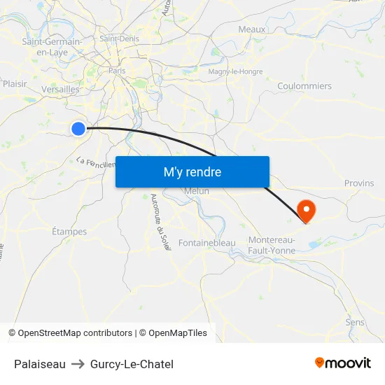 Palaiseau to Gurcy-Le-Chatel map