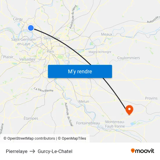 Pierrelaye to Gurcy-Le-Chatel map