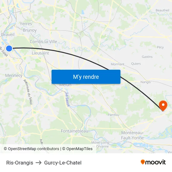 Ris-Orangis to Gurcy-Le-Chatel map