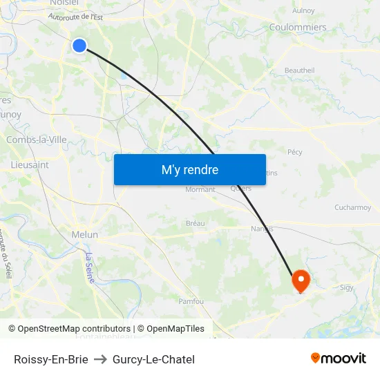 Roissy-En-Brie to Gurcy-Le-Chatel map