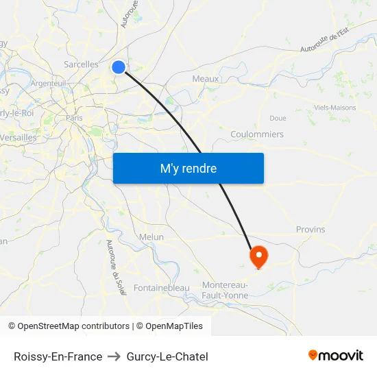 Roissy-En-France to Gurcy-Le-Chatel map