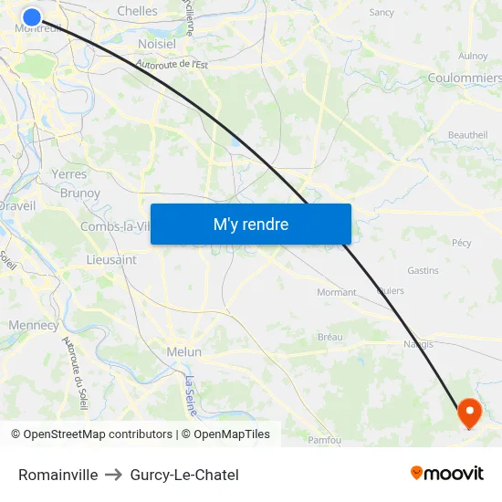 Romainville to Gurcy-Le-Chatel map