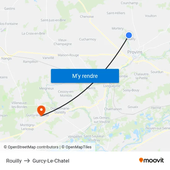 Rouilly to Gurcy-Le-Chatel map