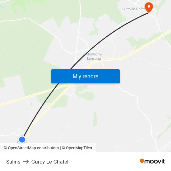 Salins to Gurcy-Le-Chatel map