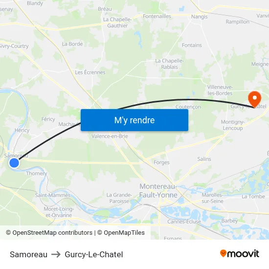Samoreau to Gurcy-Le-Chatel map