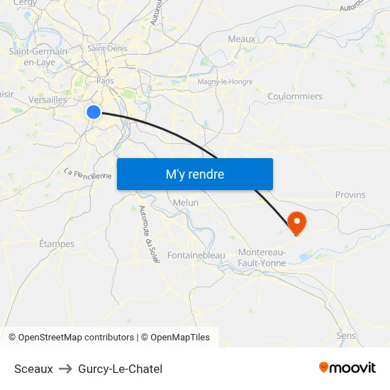 Sceaux to Gurcy-Le-Chatel map