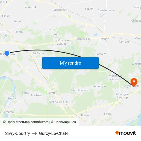 Sivry-Courtry to Gurcy-Le-Chatel map