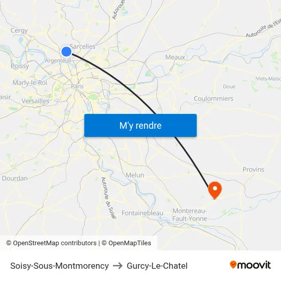 Soisy-Sous-Montmorency to Gurcy-Le-Chatel map