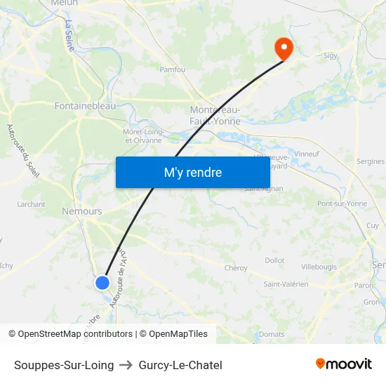 Souppes-Sur-Loing to Gurcy-Le-Chatel map