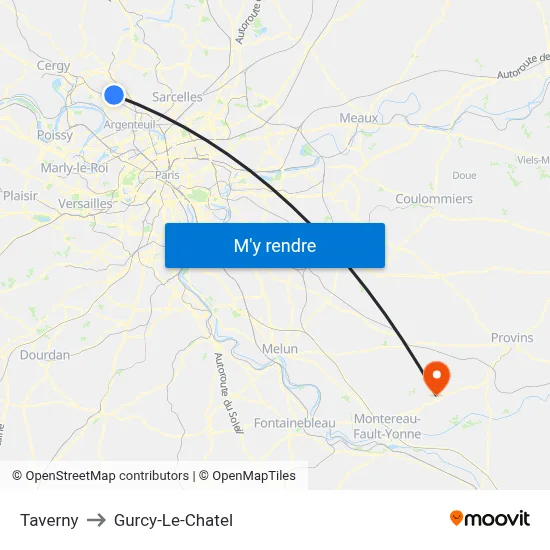 Taverny to Gurcy-Le-Chatel map