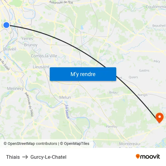 Thiais to Gurcy-Le-Chatel map