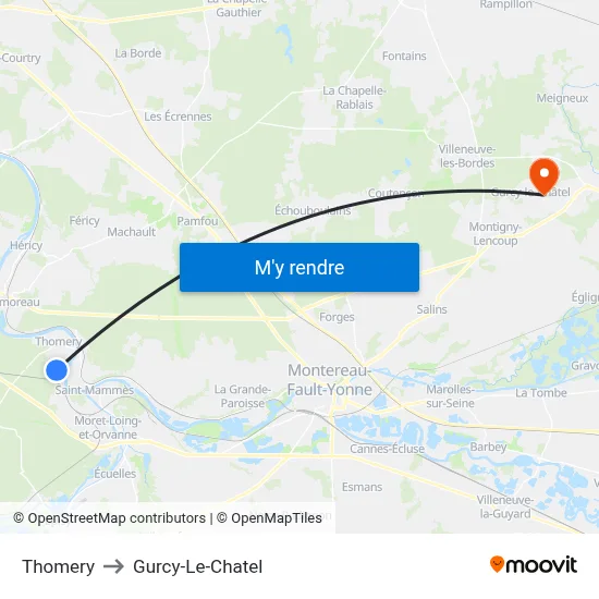 Thomery to Gurcy-Le-Chatel map