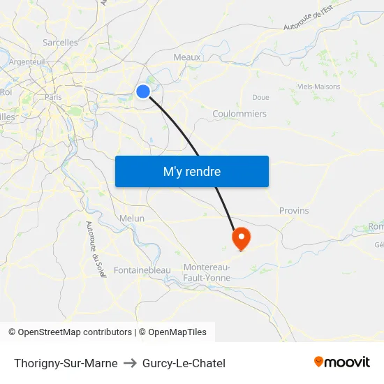 Thorigny-Sur-Marne to Gurcy-Le-Chatel map