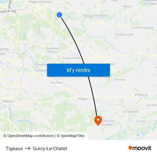 Tigeaux to Gurcy-Le-Chatel map