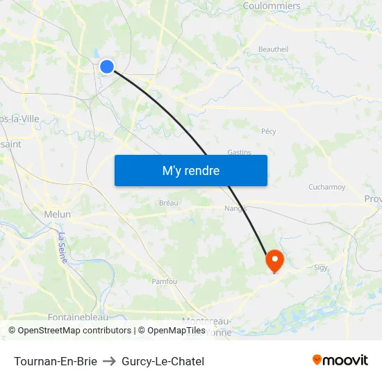 Tournan-En-Brie to Gurcy-Le-Chatel map