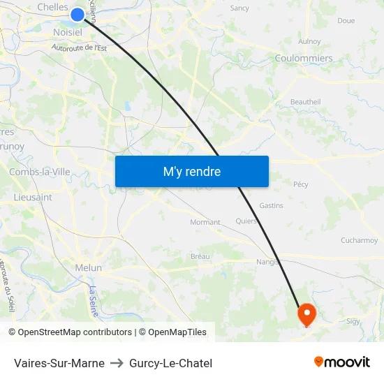 Vaires-Sur-Marne to Gurcy-Le-Chatel map