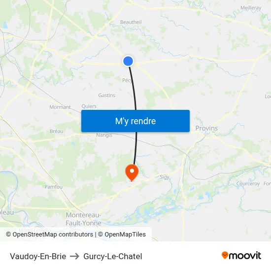 Vaudoy-En-Brie to Gurcy-Le-Chatel map