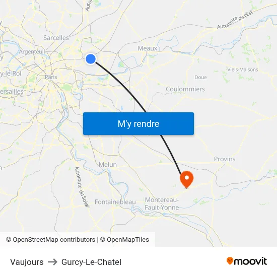 Vaujours to Gurcy-Le-Chatel map