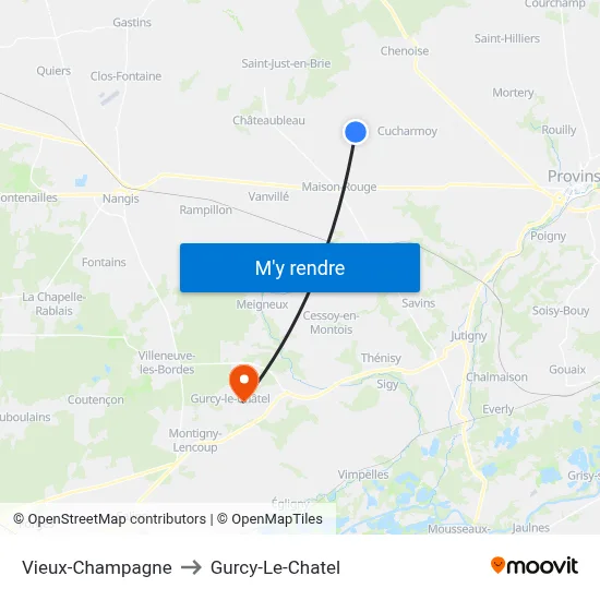 Vieux-Champagne to Gurcy-Le-Chatel map