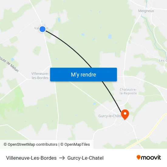 Villeneuve-Les-Bordes to Gurcy-Le-Chatel map