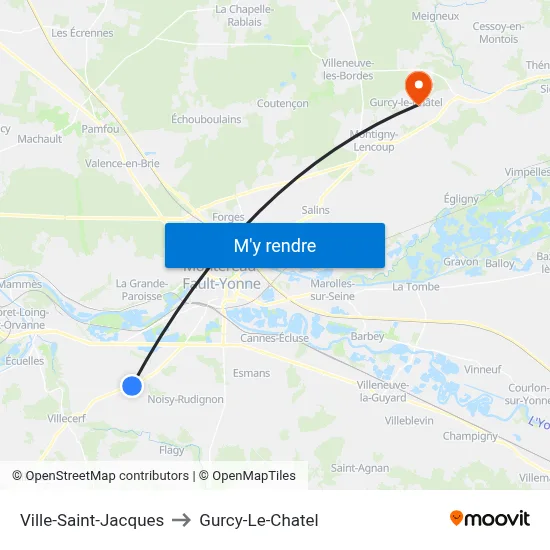Ville-Saint-Jacques to Gurcy-Le-Chatel map
