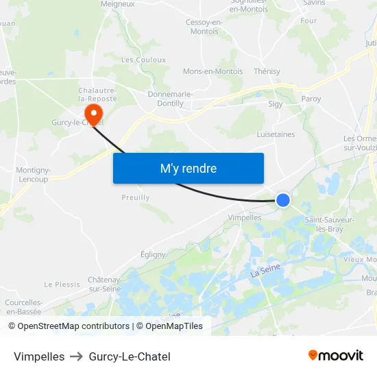 Vimpelles to Gurcy-Le-Chatel map